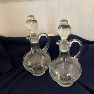 Vintage Cut Etched Crystal Cruet Set With Stoppers